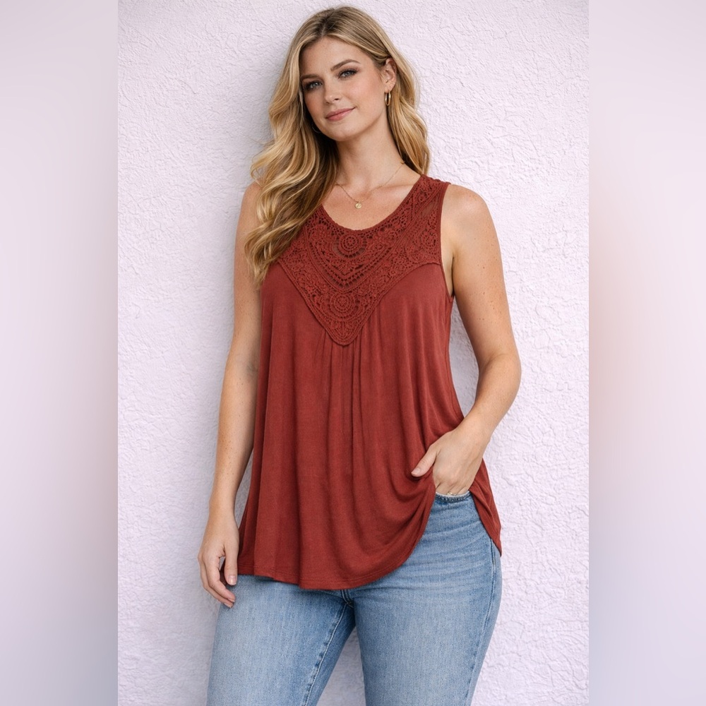 White Birch Terracotta Lace Detail Tank Top